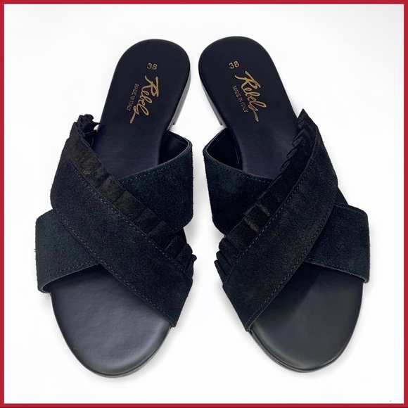 New Italian Made Suede Ruffle Slide - Picture 4 of 5